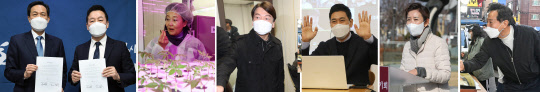 경선ㆍ단일화 앞둔 서울시장 보궐선거 예비후보들      (서울=연합뉴스) 경선과 단일화를 앞두고 있는 각당 서울시장 보궐선거 예비후보들이 휴일인 7일 서울 곳곳에서 바쁜 하루를 보내고 있다. 왼쪽부터 국회 의원회관에서 단일화 합의문을 들어보이는 더불어민주당 우상호 예비후보와 열린민주당 정봉주 예비후보, 강서구 마곡지구 스마트팜 방문한 더불어민주당 박영선 예비후보, 신림동 원룸촌 방문한 국민의당 안철수 예비후보, 청년정책자문단 창단식에서 인사하는 국민의힘 오신환 예비후보, 서울식물원 앞에서 일자리 정책 공약 발표하는 국민의힘 나경원 예비후보, 봉천동 중앙시장 방문한 국민의힘 오세훈 예비후보. 2021.2.7 [국회사진기자단]      toadboy@yna.co.kr  (끝)